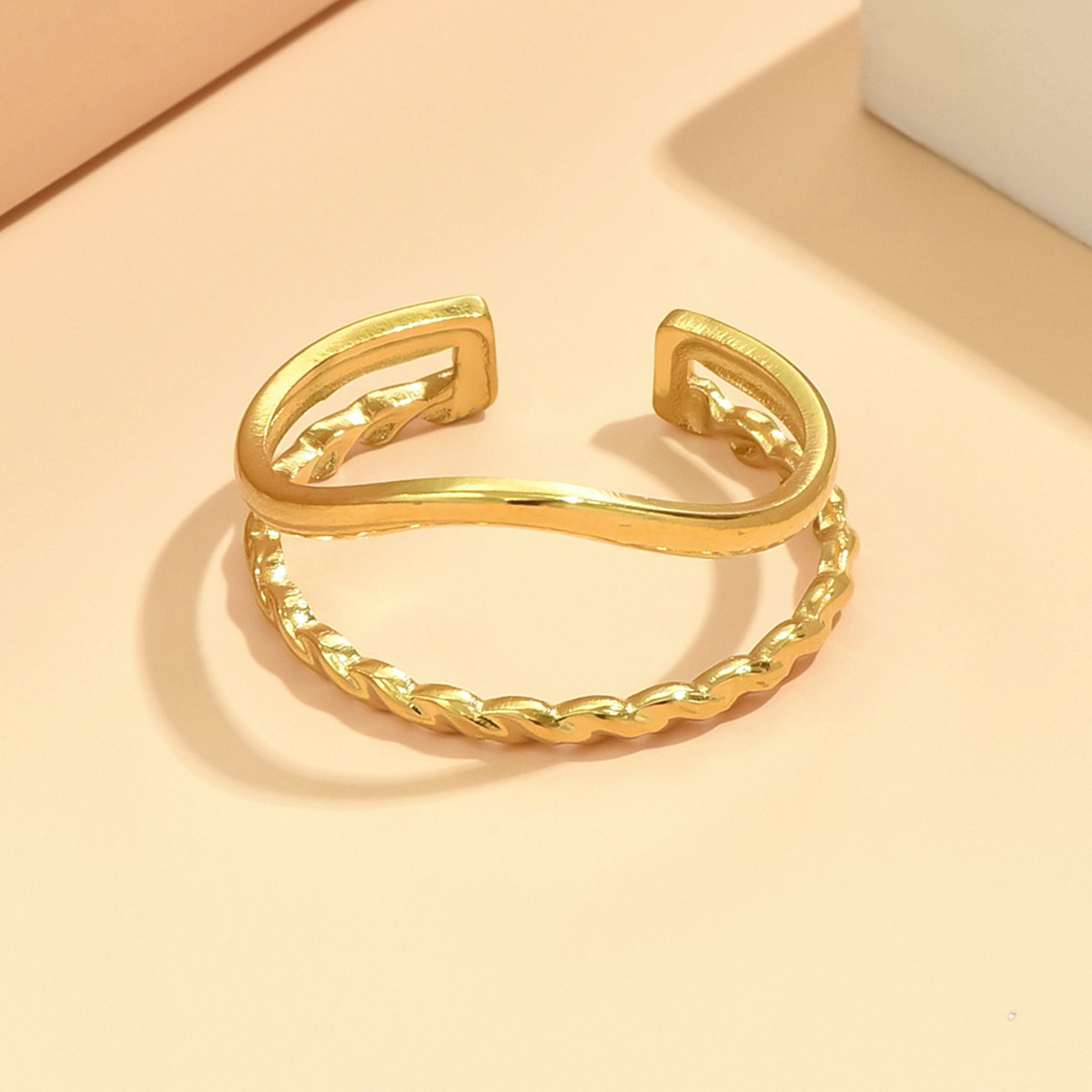 Bohemian Style Double Opening Ring, 304 Stainless Steel